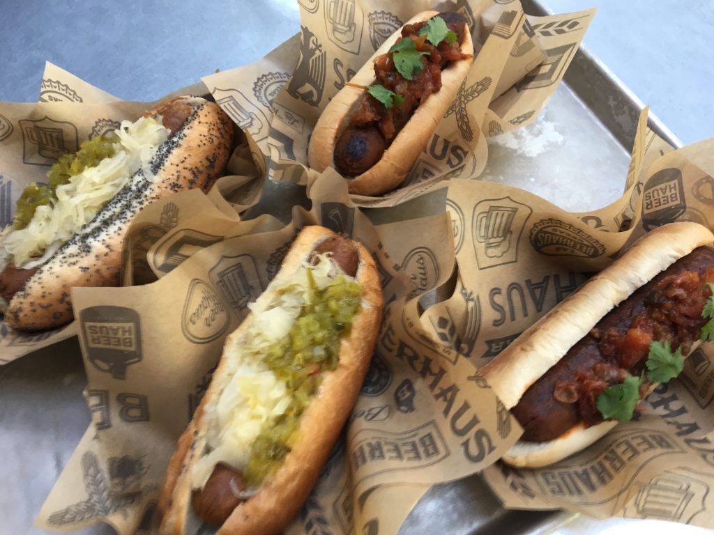 Vegan hot dogs and beer can be found at The Park's Beerhaus, located near T-Mobile Arena. For more vegan food in Las Vegas, visit www.vegansbaby.com/vegansbaby2018