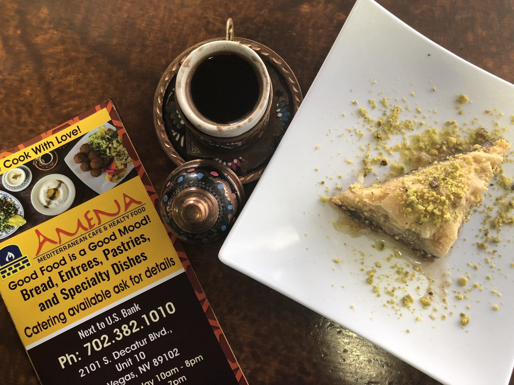 Amena Mediterranean Cafe features a wide variety of vegan dishes. For more vegan dining in Las Vegas, visit www.vegansbaby.com/vegansbaby2018