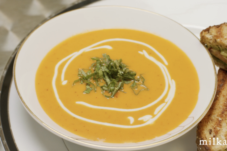 Easy creamy vegan tomato soup recipe by Chef Stacey Dougan